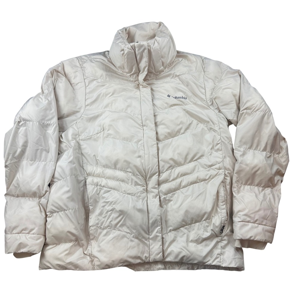 Columbia Puffer Jacket Womens M Ivory Zip Insulated Outdoor WL0880